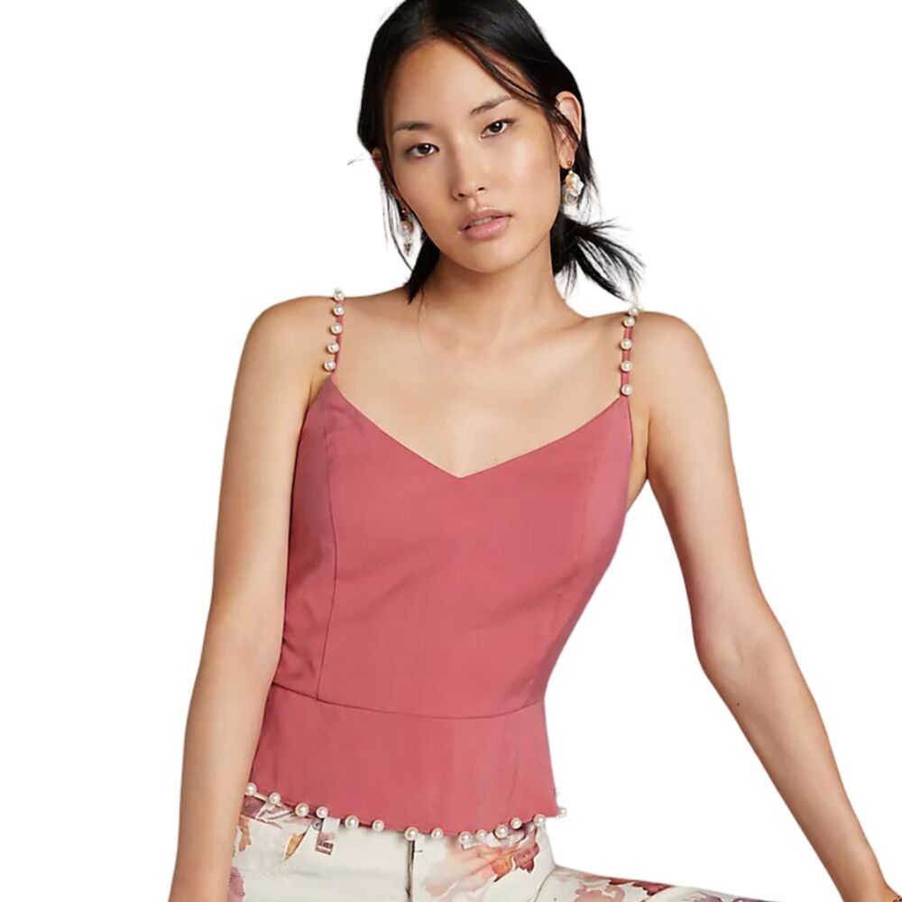 Mare Mare x Anthropologie Pearl Strap Peplum Cami Tank Top Dusty Rose Pink S